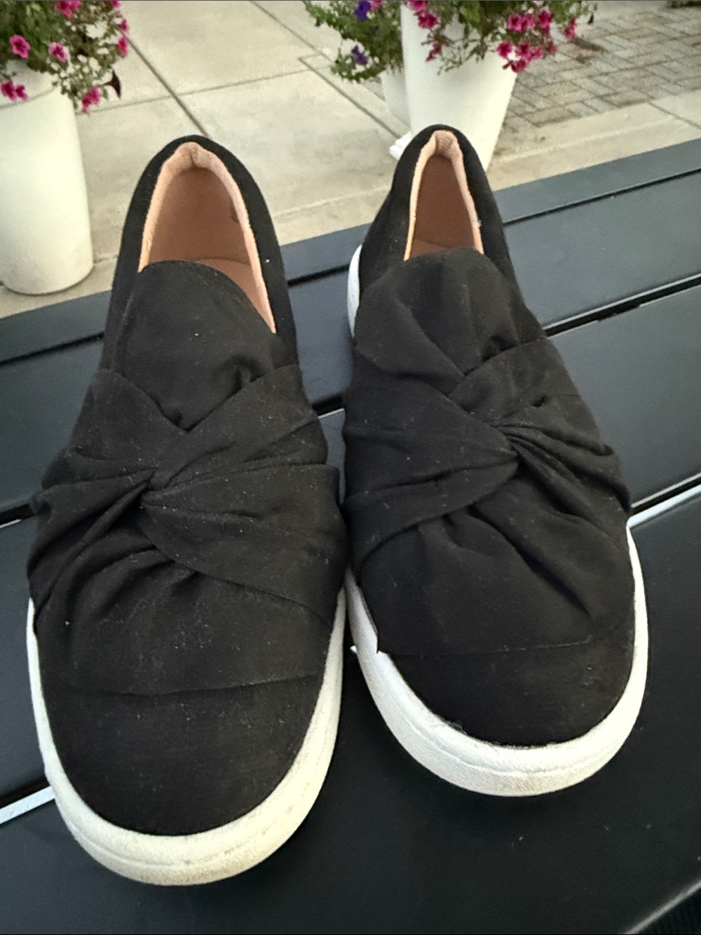 a new day Black Knotted Slip-On Sneakers with White Soles
